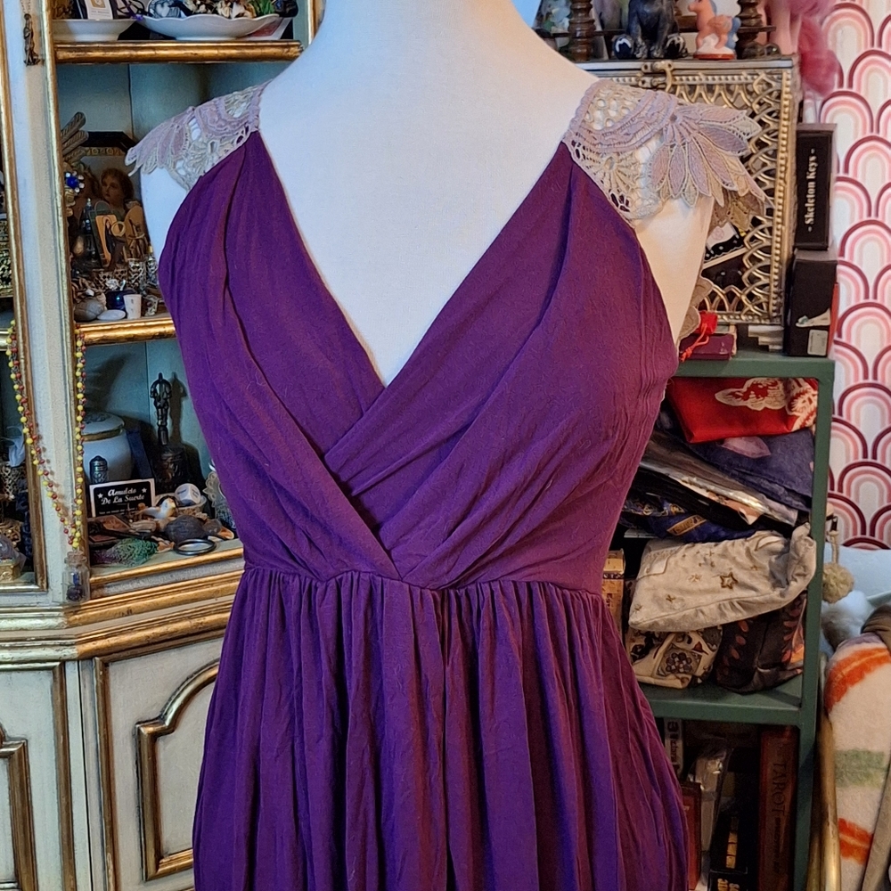 Modcloth Purple Maxi Dress With Floral Lace Detail Small